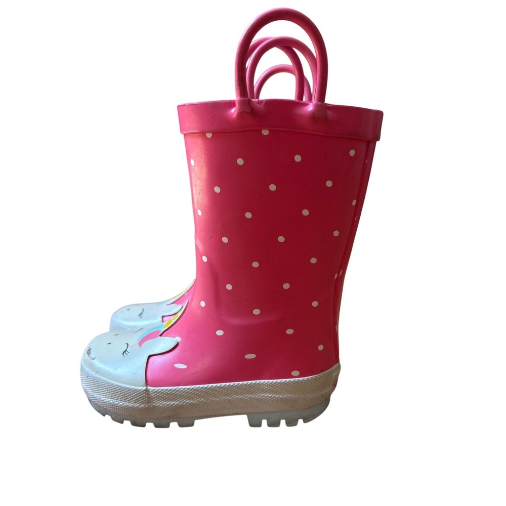 Carter's Rain Boots Kids‎ Pink Unicorn Polka Dot Pull On SIZE 5M